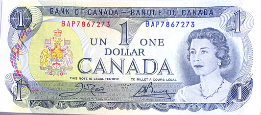 Canada $1 1973 BAX Prefix – Queen Elizabeth II, BC-46bA, 1.56M Issued
