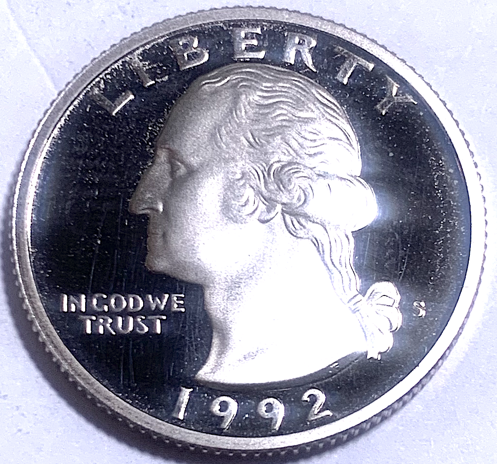 USA 1992-S Washington Quarter – Proof Coin, San Francisco Mint, Mintage 2.86M