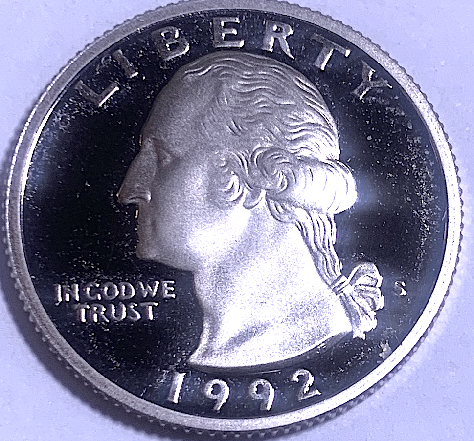 USA 1992-S Washington Quarter – Proof Coin, San Francisco Mint, Mintage 2.86M