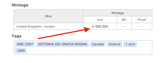 Canada 1899 1 Cent Victoria Coin — Low Mintage 2,400,000 (Numista)