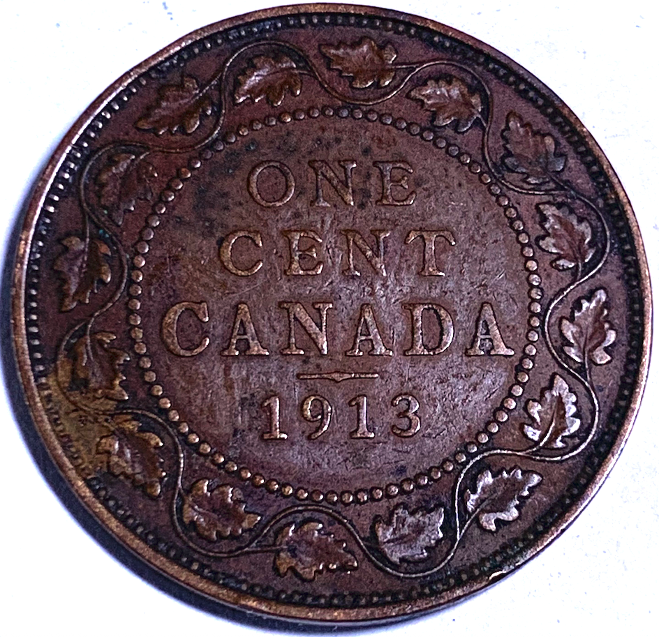 Canada 1913 One Cent KM#21 “George V” Large Bronze Penny – Mintage 5,735,405