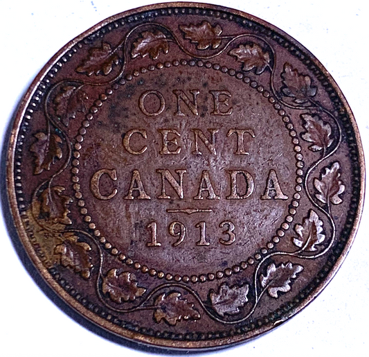 Canada 1913 One Cent KM#21 “George V” Large Bronze Penny – Mintage 5,735,405