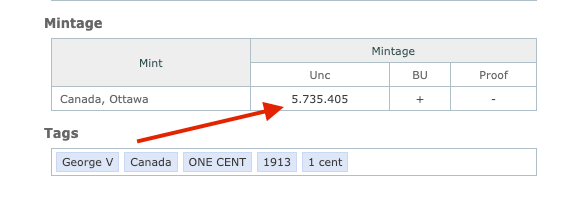 Canada 1913 One Cent KM#21 “George V” Large Bronze Penny – Mintage 5,735,405