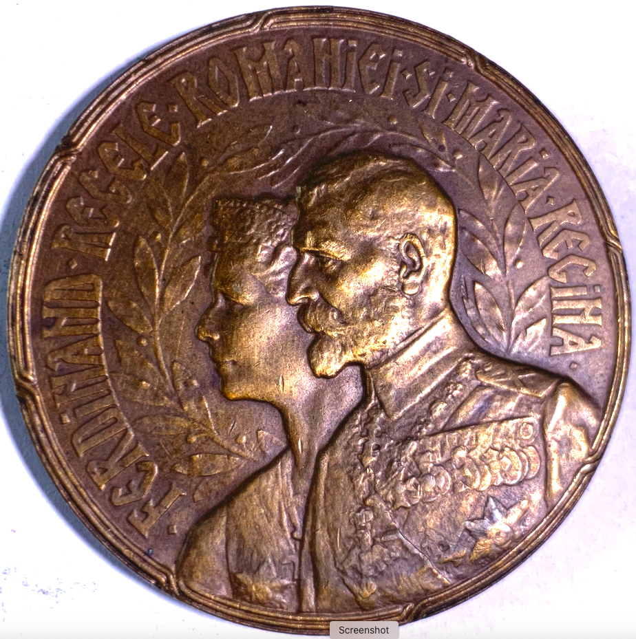 Romania 1922 Coronation Medal, Kristescu Design – King Ferdinand & Queen Marie