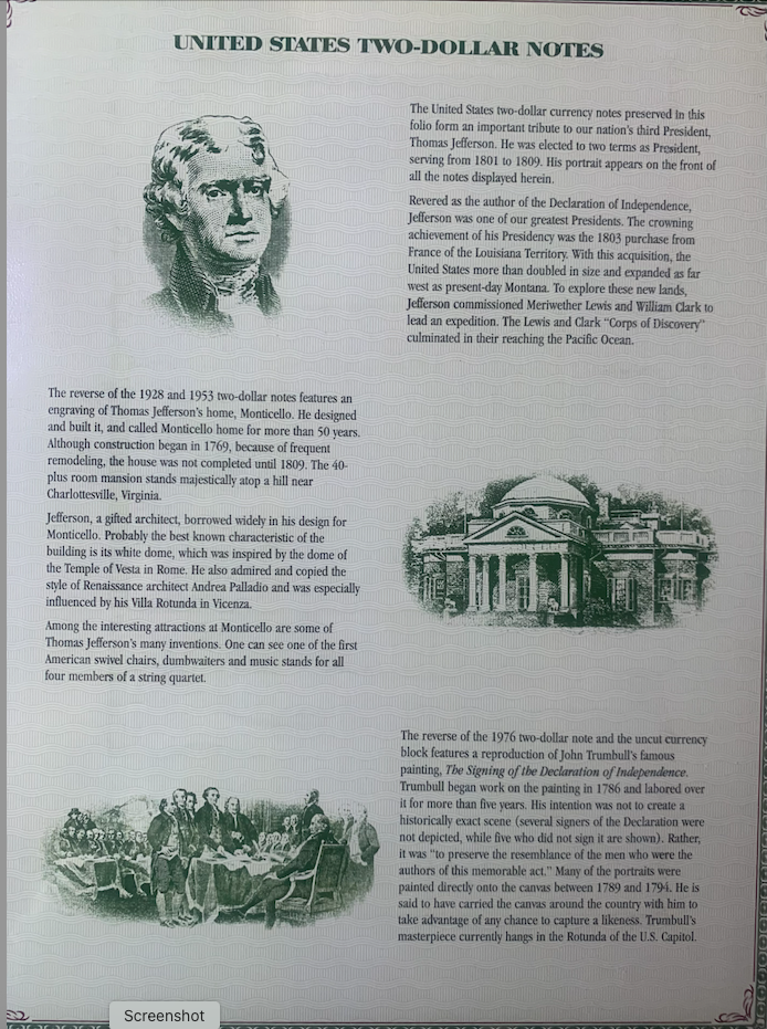 PCS $2 Notes Folio | 1928–1976 incl. Red Seal &amp; Uncut | Serial &amp; Value Listed