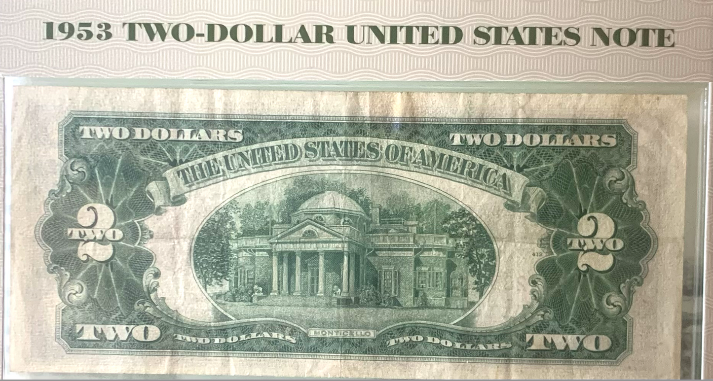 PCS $2 Notes Folio | 1928–1976 incl. Red Seal &amp; Uncut | Serial &amp; Value Listed