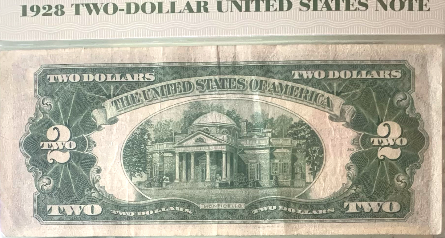 PCS $2 Notes Folio | 1928–1976 incl. Red Seal &amp; Uncut | Serial &amp; Value Listed