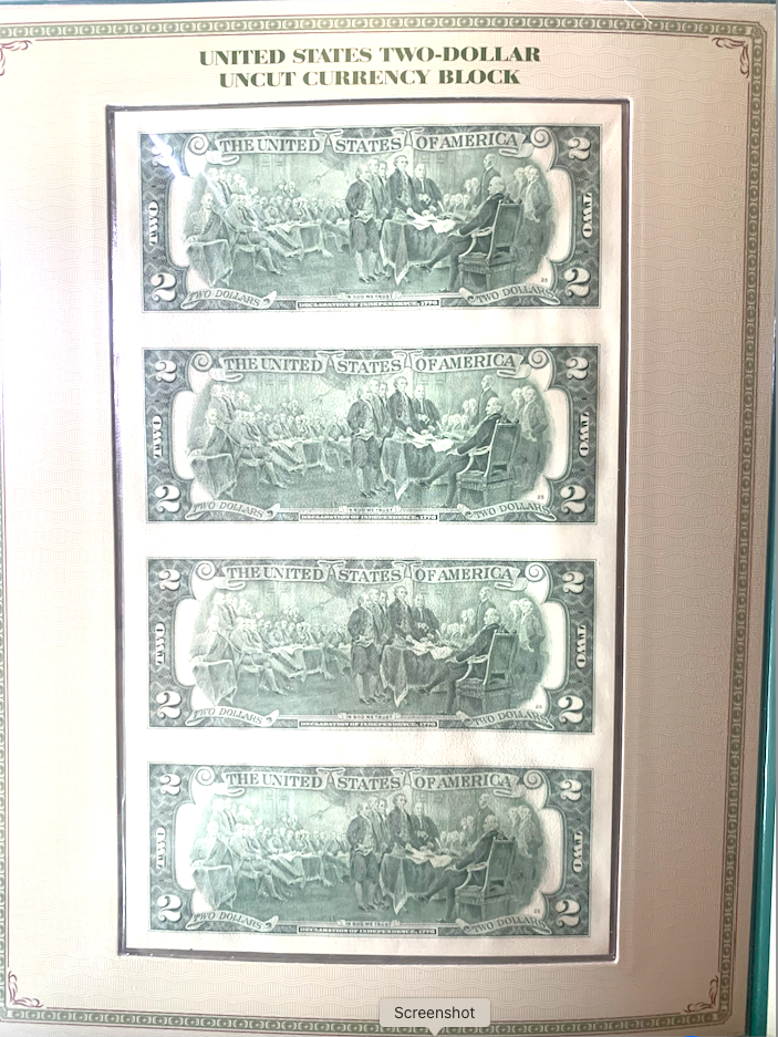 PCS $2 Notes Folio | 1928–1976 incl. Red Seal &amp; Uncut | Serial &amp; Value Listed