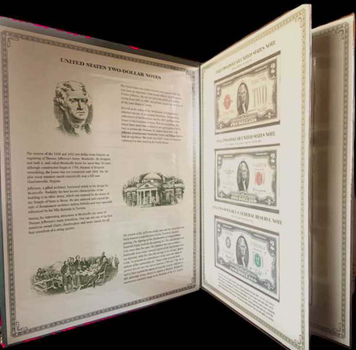 PCS $2 Notes Folio | 1928–1976 incl. Red Seal &amp; Uncut | Serial &amp; Value Listed