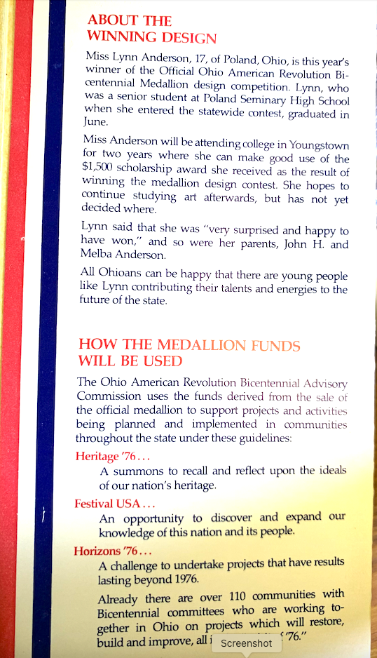 1974 Ohio Bicentennial Medallion – Lincoln Mint – Lynn Anderson Design
