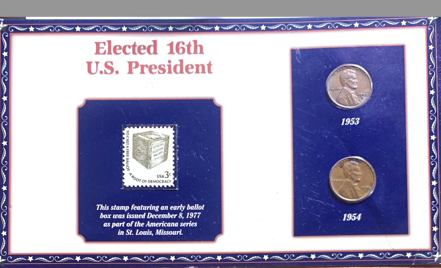 “Elected 16th President” Set • 2 Wheat Cents + 1977 Americana 3¢ Stamp