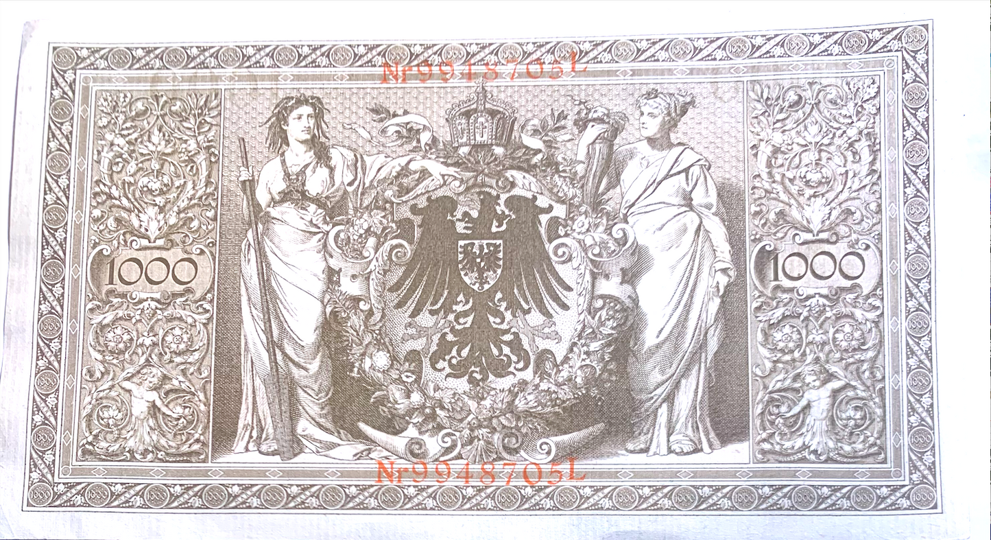1910 Germany 1000 Mark Banknote • P#44b • 7-Digit Serial • Wilhelm II Era