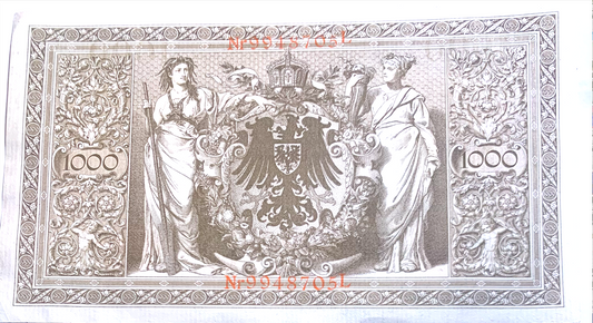 1910 Germany 1000 Mark Banknote • P#44b • 7-Digit Serial • Wilhelm II Era