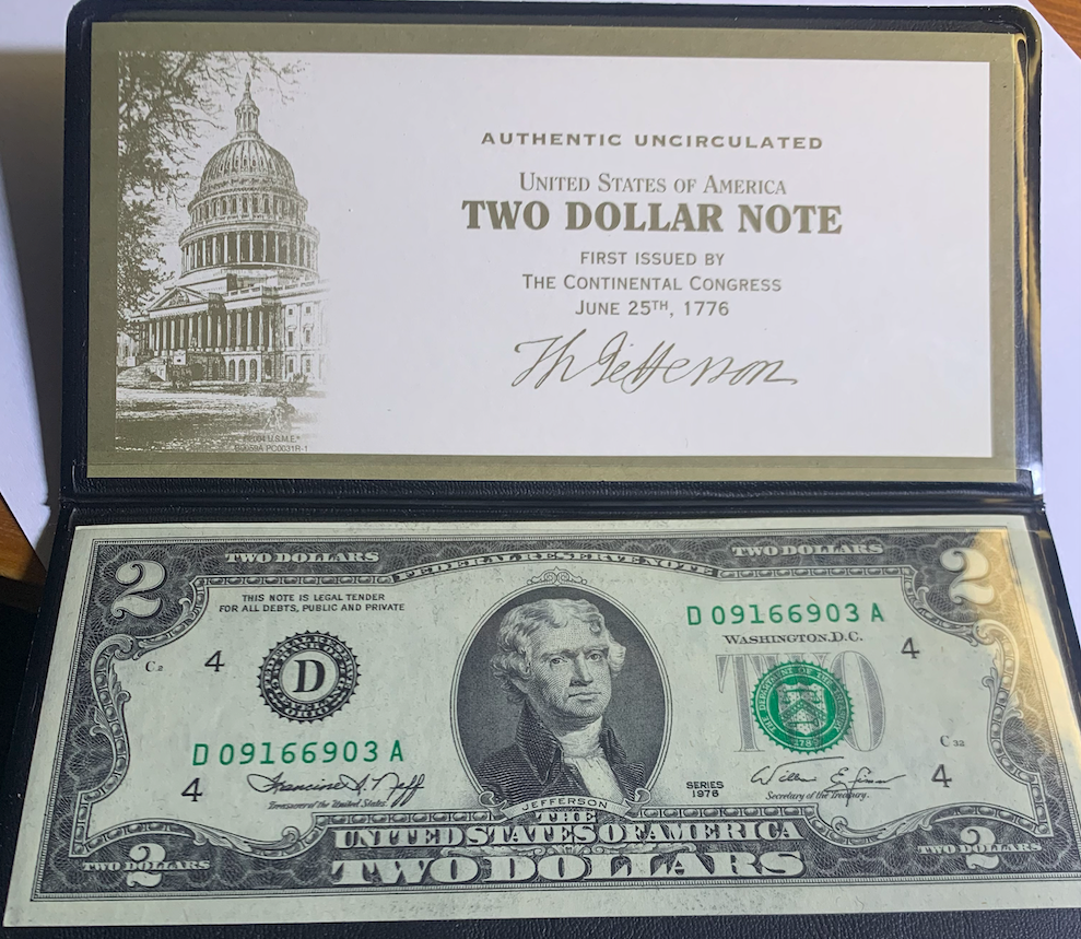 1976 $2 U.S. Federal Reserve Note • Cleveland D • UNC • Bicentennial Note