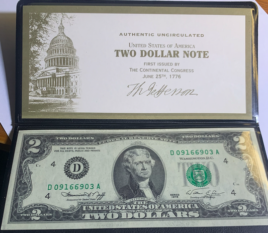 1976 $2 U.S. Federal Reserve Note • Cleveland D • UNC • Bicentennial Note