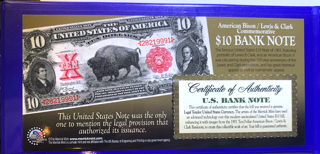 Merrick Mint $10 Commemorative – 2017 FRN, Bison Overprint