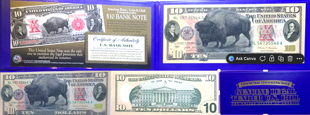 Merrick Mint $10 Commemorative – 2017 FRN, Bison Overprint