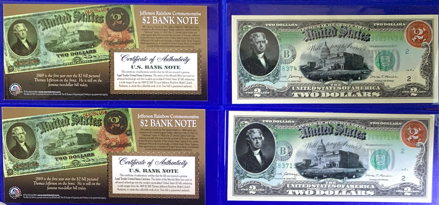 2017 $2 Jefferson Rainbow – Merrick Mint Colorized (Possible Serial Error)