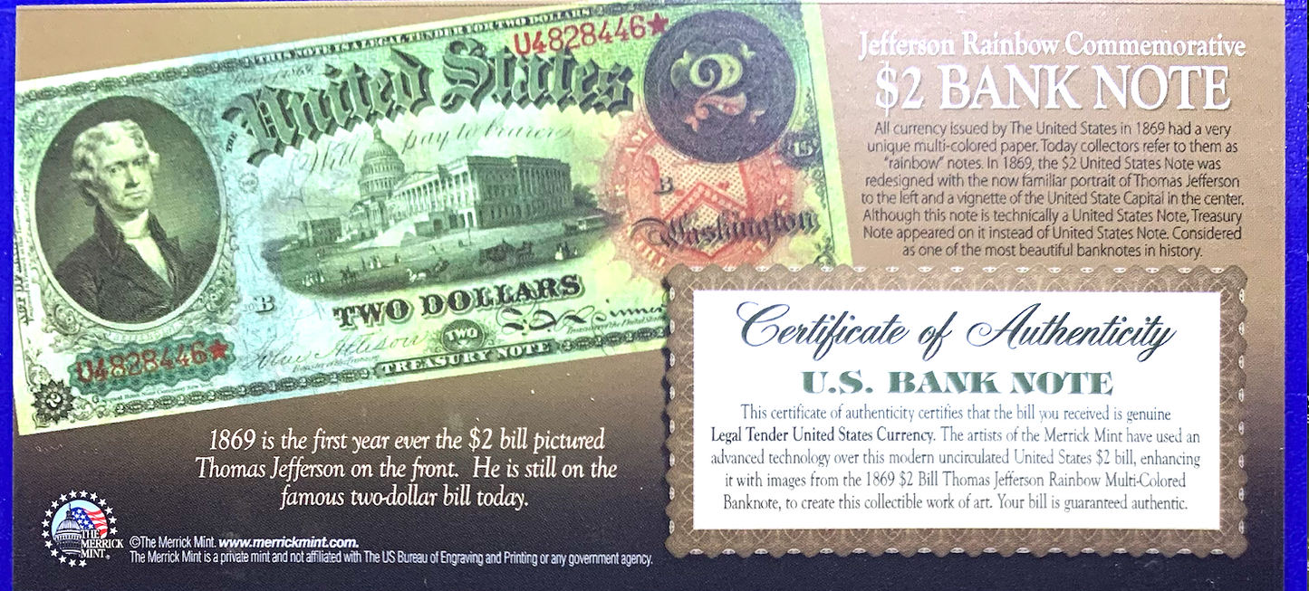 2017 $2 Jefferson Rainbow – Merrick Mint Colorized (Possible Serial Error)