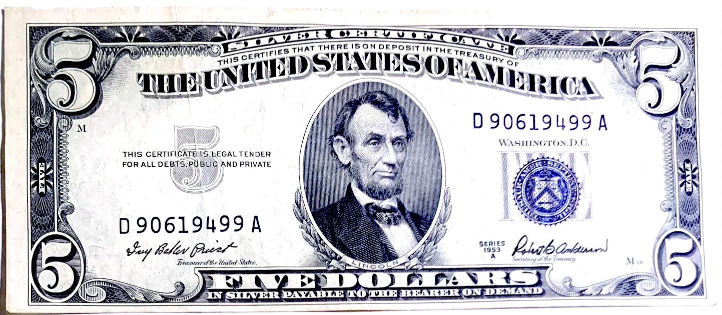 USA 1953-A $5 Silver Certificate, Lincoln Portrait, Fr.1656, P#417a