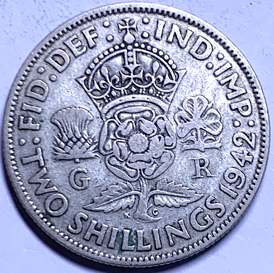 2 chelines del Reino Unido, 1942 • Jorge VI • 50 % plata • KM#855 • Acuñación: 39,9 millones