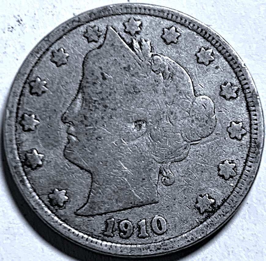 Moneda de níquel Liberty Head de 1910 – KM#112 – 5 centavos de EE. UU. – 30,1 millones de unidades acuñadas