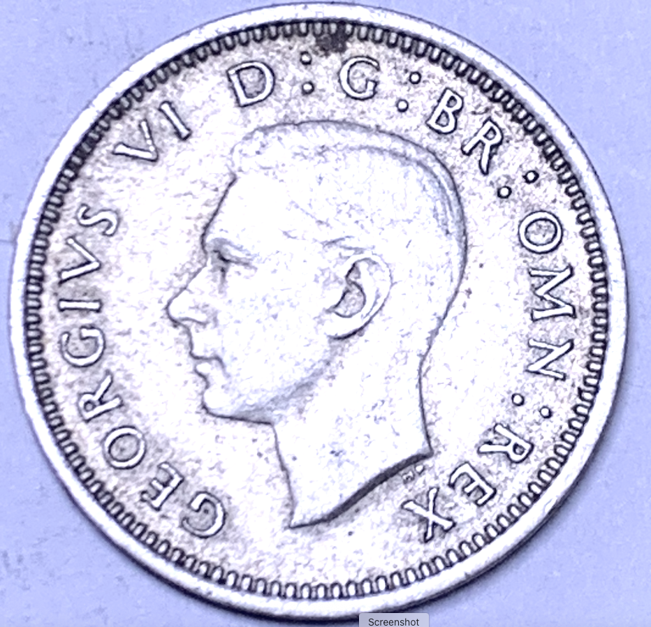 Moneda de plata de 3 peniques del Reino Unido de 1941, Jorge VI, KM#848 — Acuñación: 7,98 millones