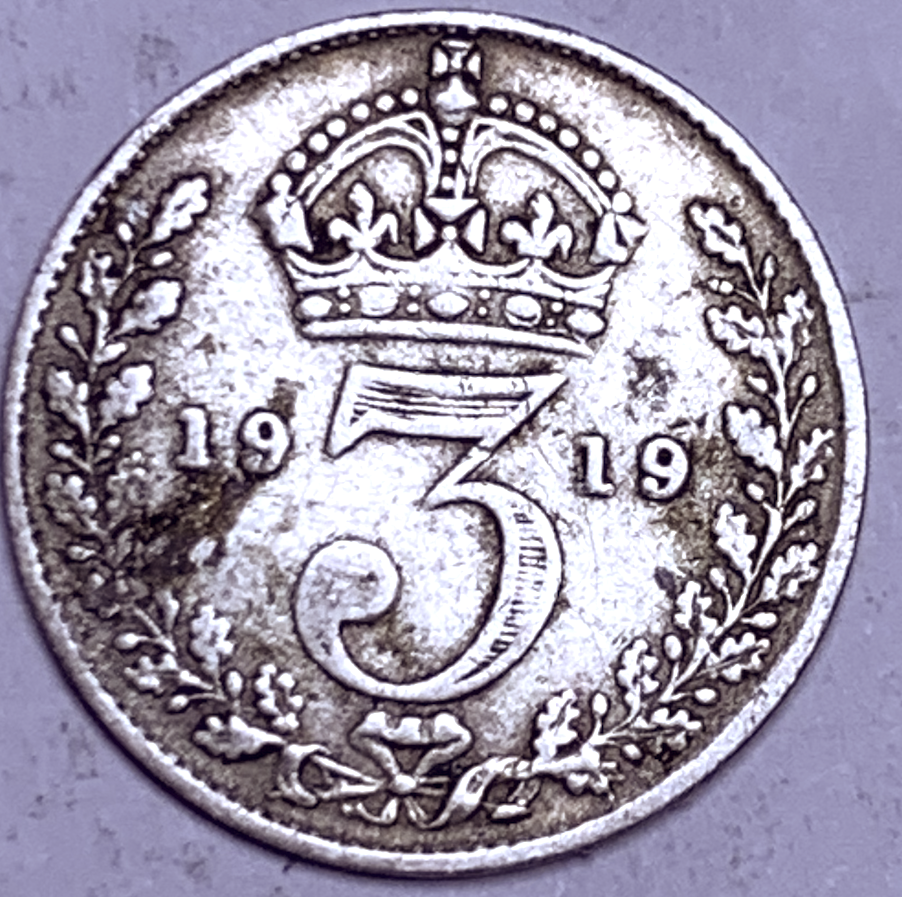 Reino Unido 1919 3 peniques – Rey Jorge V – Plata .925 – KM# 813