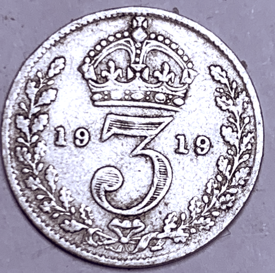 Reino Unido 1919 3 peniques – Rey Jorge V – Plata .925 – KM# 813