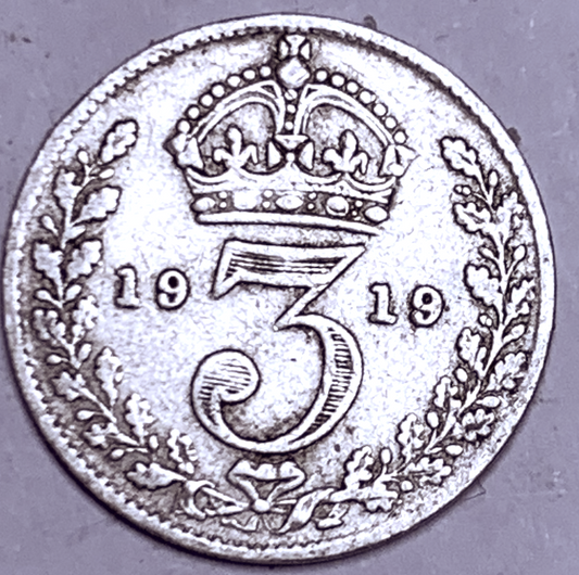 Reino Unido 1919 3 peniques – Rey Jorge V – Plata .925 – KM# 813