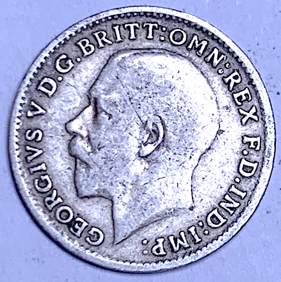 Royaume-Uni 1920 3 pence – George V – Argent 0,500 – KM# 813a – Première pièce en argent réduit