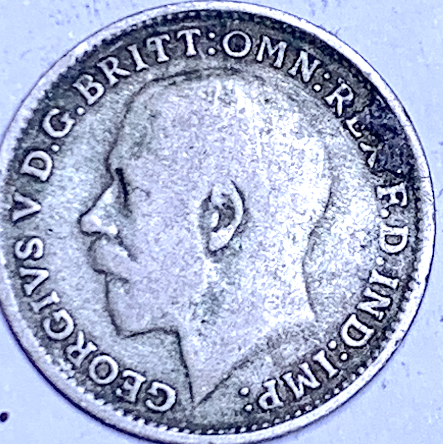 Royaume-Uni 1920 3 pence – George V – Argent 0,500 – KM# 813a – Première pièce en argent réduit