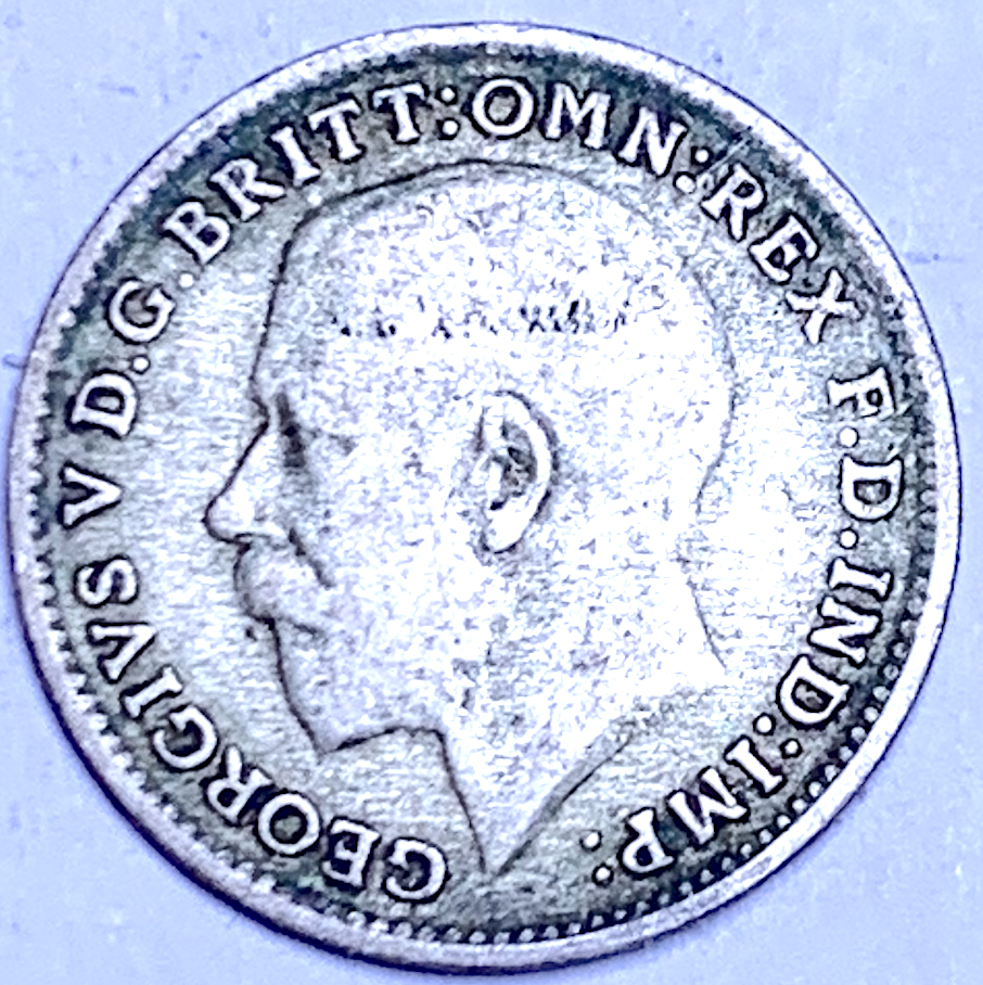 Royaume-Uni 1920 3 pence – George V – Argent 0,500 – KM# 813a – Première pièce en argent réduit