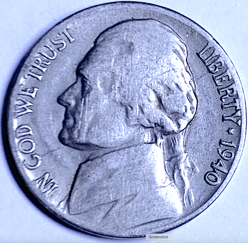 Moneda de níquel Jefferson de 5 centavos, EE. UU., 1940 – Casa de la Moneda de San Francisco – Baja tirada: 39,69 millones