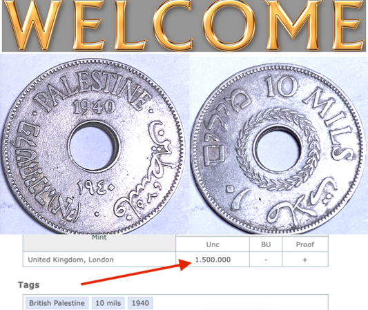 British Palestine 1940 10 Mils Cu-Ni Holed KM#4 Low Mintage 1,500,000