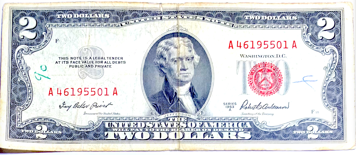 1953 $2 US Note Red Seal – Series 1953A – IBP/RBA Signatures – Fr. 1510