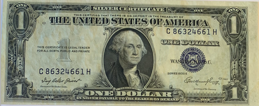 Collectible Gem: Authentic 1935 E Blue Seal 1 Dollar Silver Certificate"