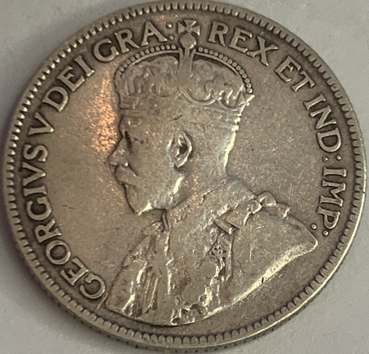 Exquisite 1929 Canadian Silver 25 Cents - King George V Era