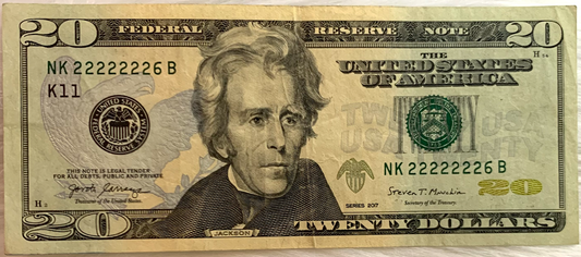 Collectible 2017 $20 Bill – Near-Solid Serial 22222226, Limited Print!