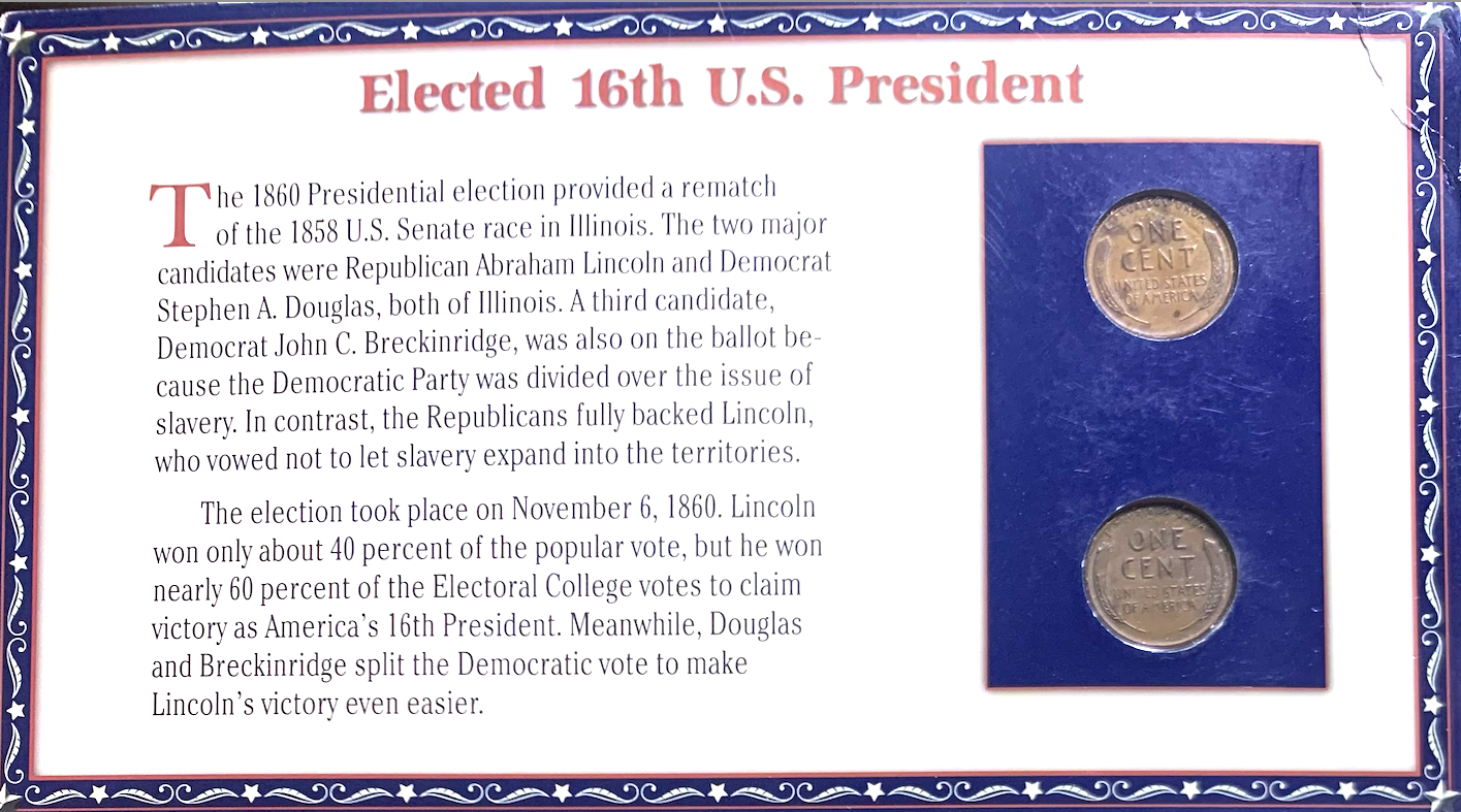 “Elected 16th President” Set • 2 Wheat Cents + 1977 Americana 3¢ Stamp