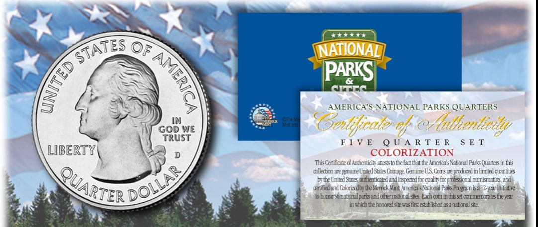 Série de 5 pièces de 25 cents « America the Beautiful » colorisées des parcs américains de 2017