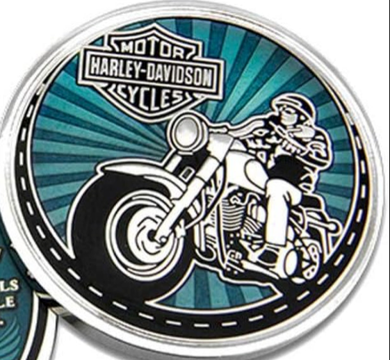 Moneda Harley‑Davidson n.° 8008581 del juramento del motociclista: ficha azul y plateada de 1,75″