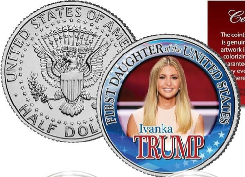 Juego de 2 monedas estadounidenses de Donald Trump, 45.º presidente, y su primera hija, Ivanka JFK Kennedy