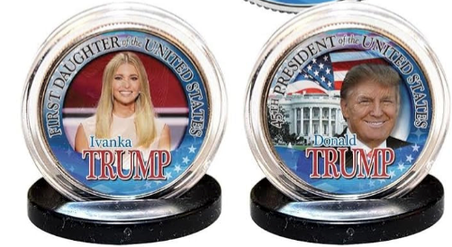 Juego de 2 monedas estadounidenses de Donald Trump, 45.º presidente, y su primera hija, Ivanka JFK Kennedy