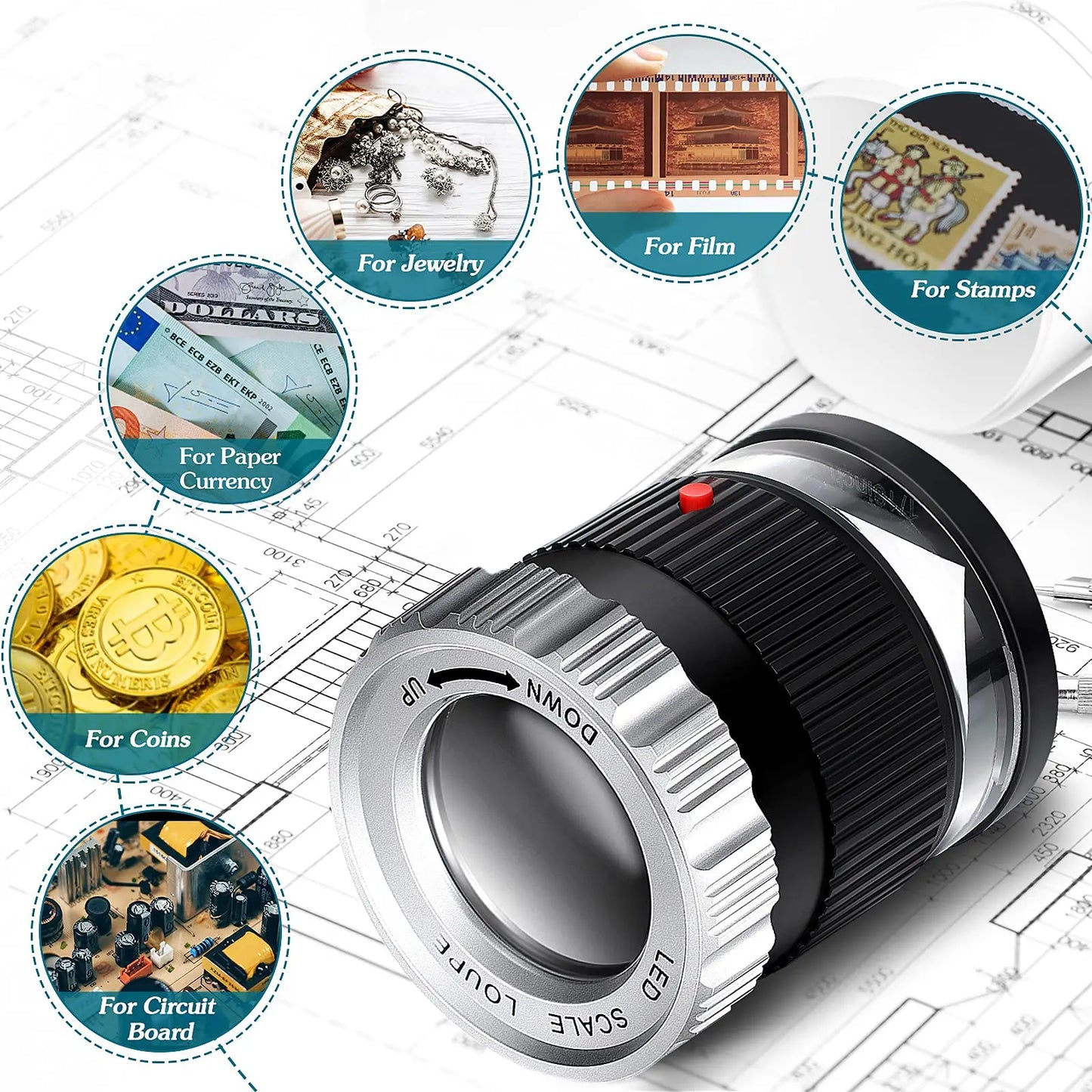 El más vendido: Lupa de bolsillo 30X con escala y luz LED UV