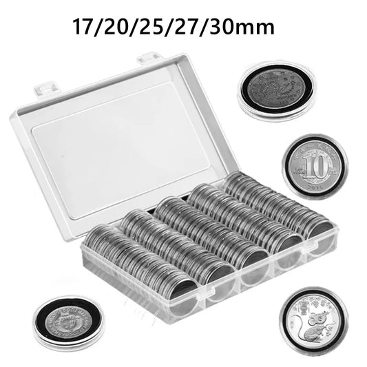 100pcs Coin Capsules Set - 5 Sizes with Plastic Storage Box"