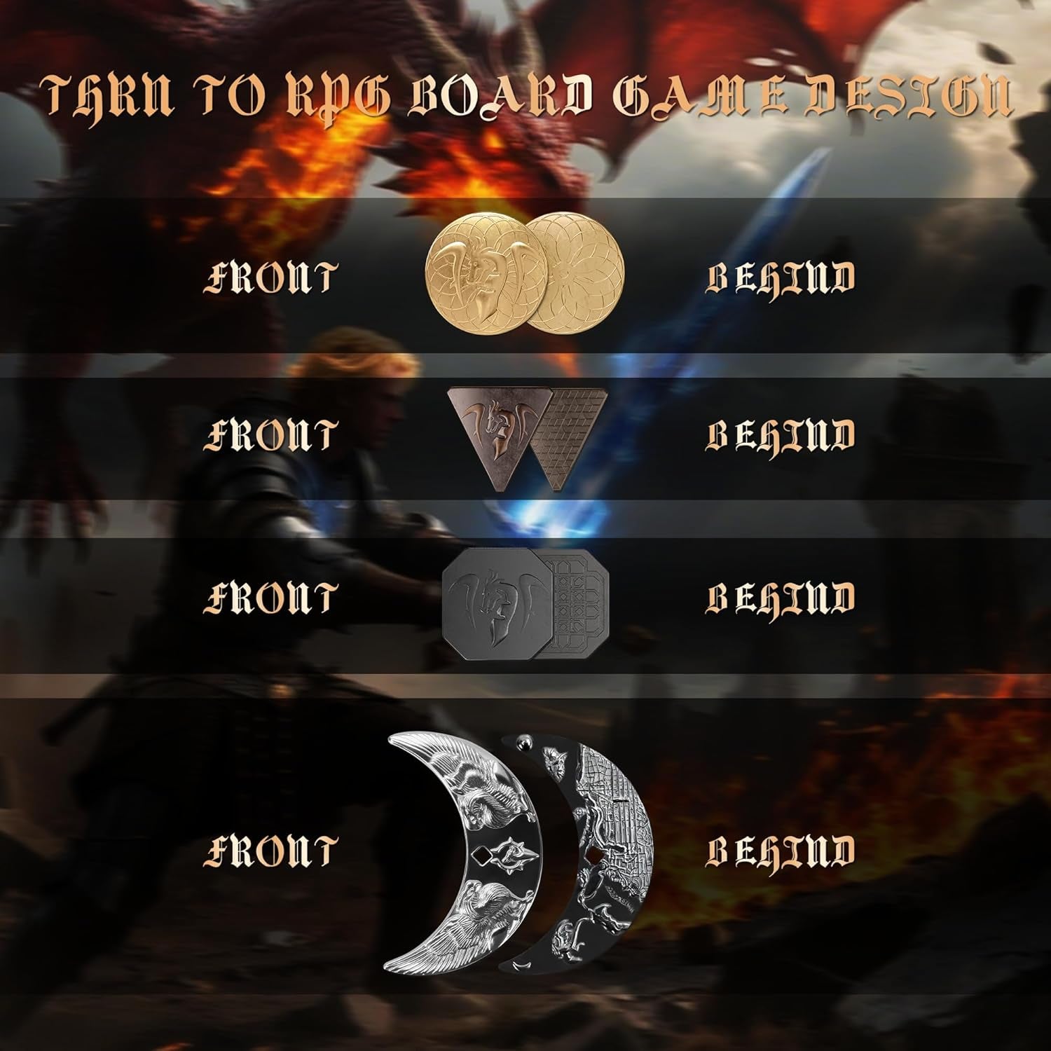 145PCS Metal DND Coins & Leather Bag, Contains 60 Gold Coins, 40 Sliver Coins, 40 Copper Coins and 5 Platinum Coins, Tokens with Glow in the Night Eyes Bag for RPG Tablelap Games