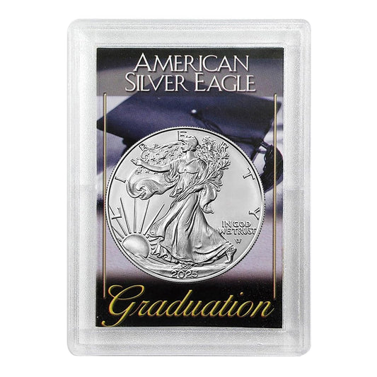 2025 - American Silver Eagle in "Graduation" Holder - Graduation Gift Holder Dollar Uncirculated US Mint