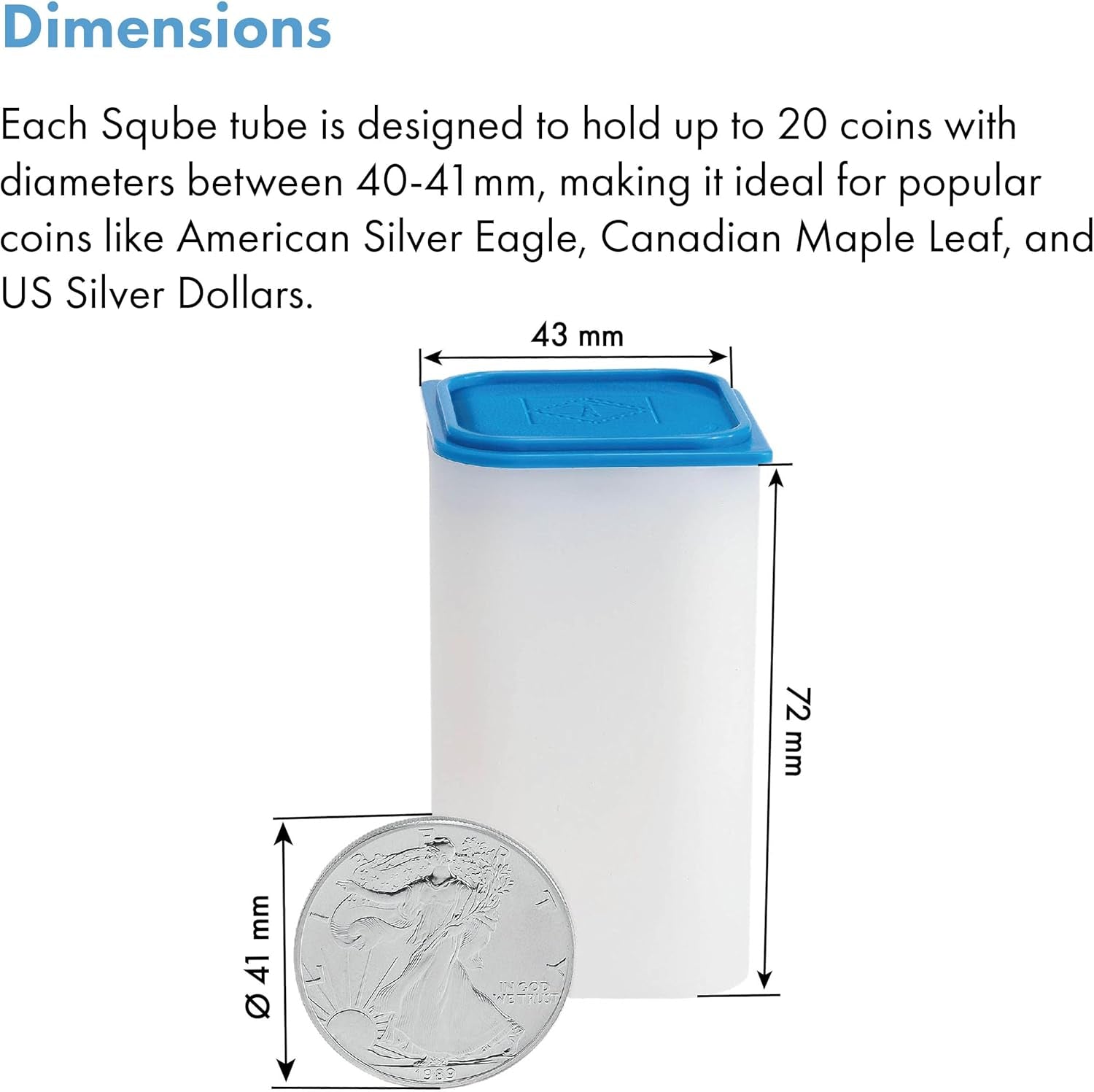 LIGHTHOUSE - Square Coin Tubes for 20 Coins - Perfect for Silver Eagles and US Silver Dollars - Intercept Corrosion Protection (40-41Mm) - Pack of 6