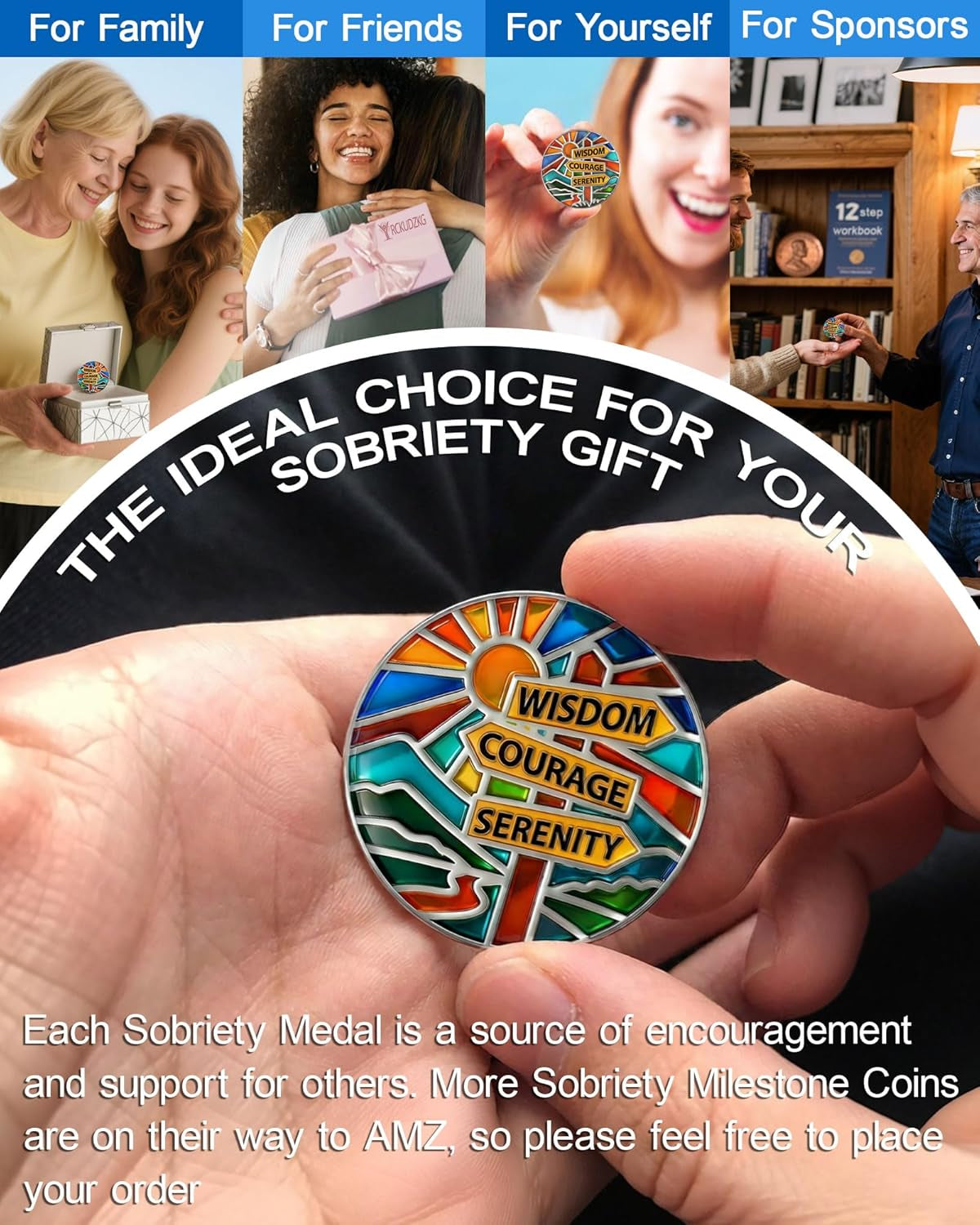 Stained Glass Sobriety Coin | Sober Signpost AA Medallion - Celebrating Alcohol-Free Living and Addiction Recovery - Non Religious Sobriety Gift for Men and Women